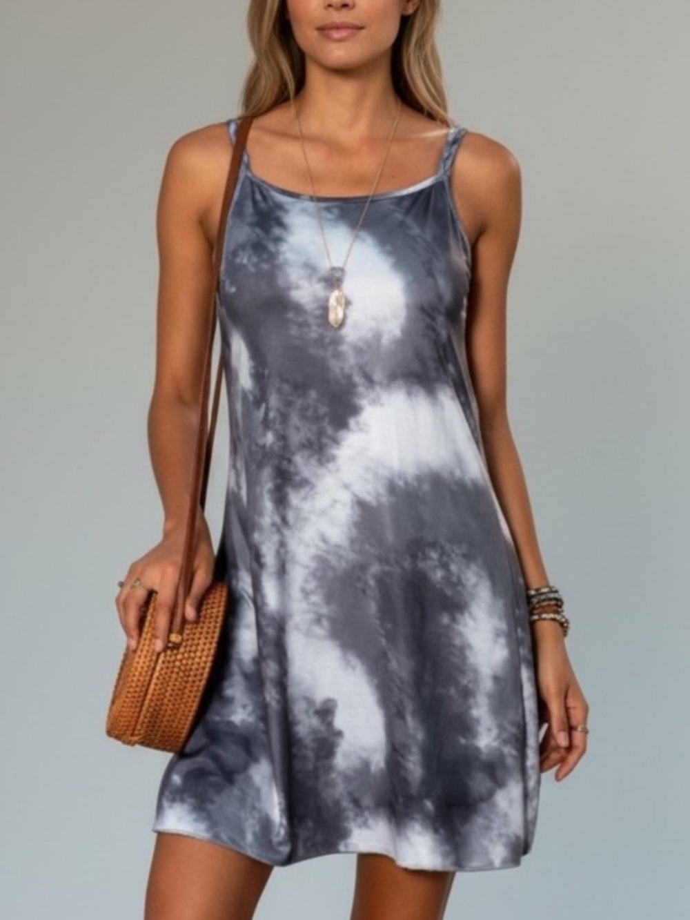 NEW• Sugared + Bronzed Boho Chic Glam Gray Swing Dress•S-L - Picture 5 of 16